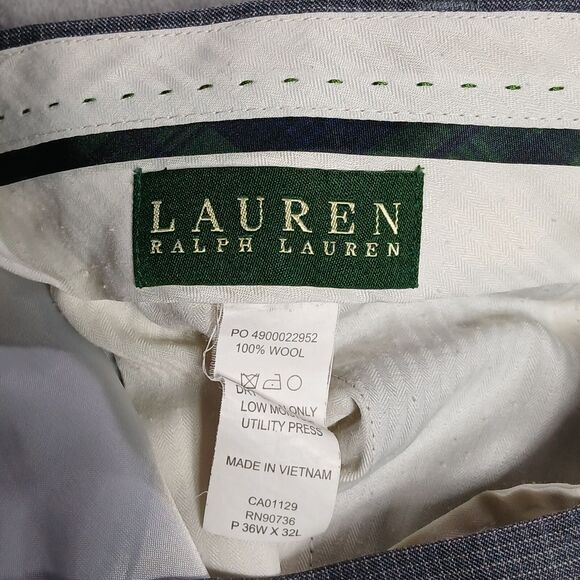 Lauren Ralph Lauren Dress Pants Mens 36x32 Gray Wool Checked Pleated Straight - Picture 5 of 10